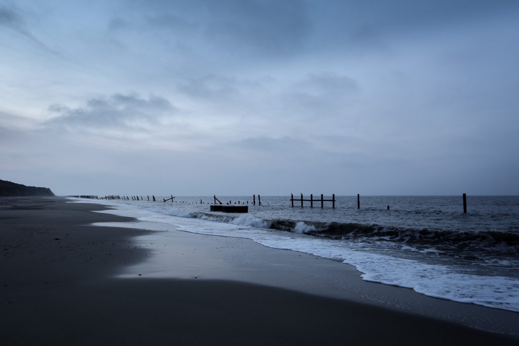Happisburgh Beach at blue hour.